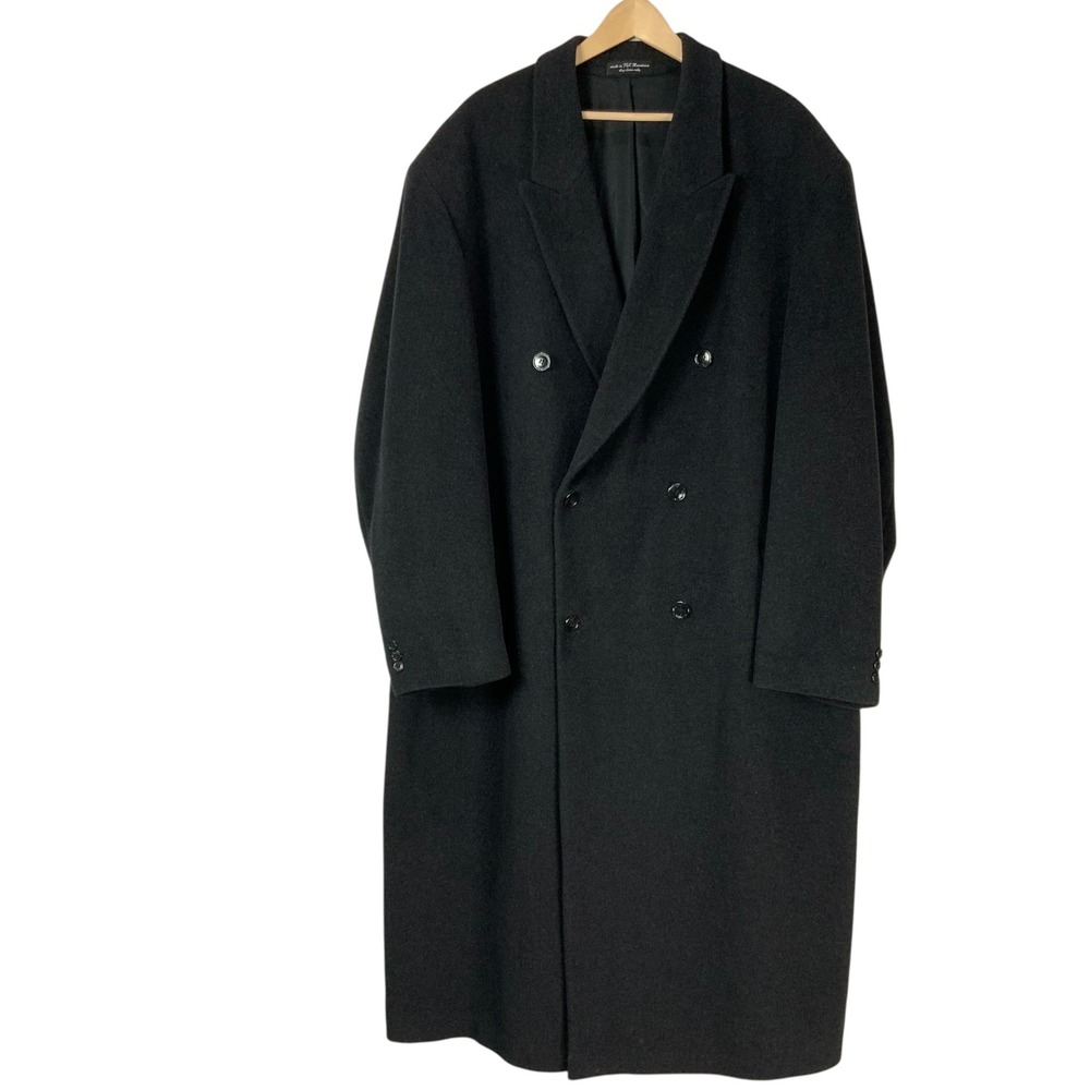 Lauren Ralph Lauren Black Overcoat 52L Double Breasted Peak Lapel Long Sleeve